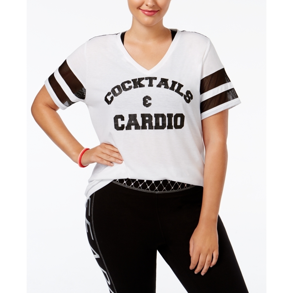 Material Girl Womens Active Plus Size Sparkle Graphic T-Shirt Size 3X